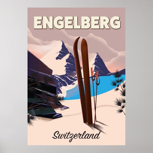 Poster de viagens de Esqui Suiça Engelberg (Frente)