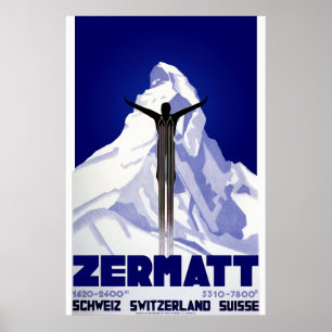 Poster de viagens de esqui Zermatt