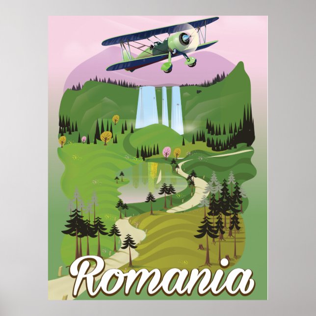 Poster de viagens de estilo de vintage da Romênia (Frente)