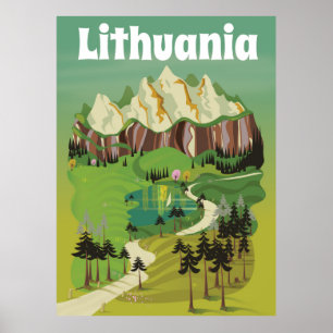 Poster de viagens de estilo de vintage na Lituâni