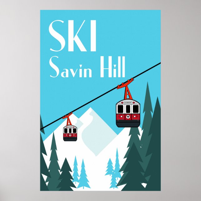 Poster de viagens de Estilo do Ski Savin Hill Vint (Frente)