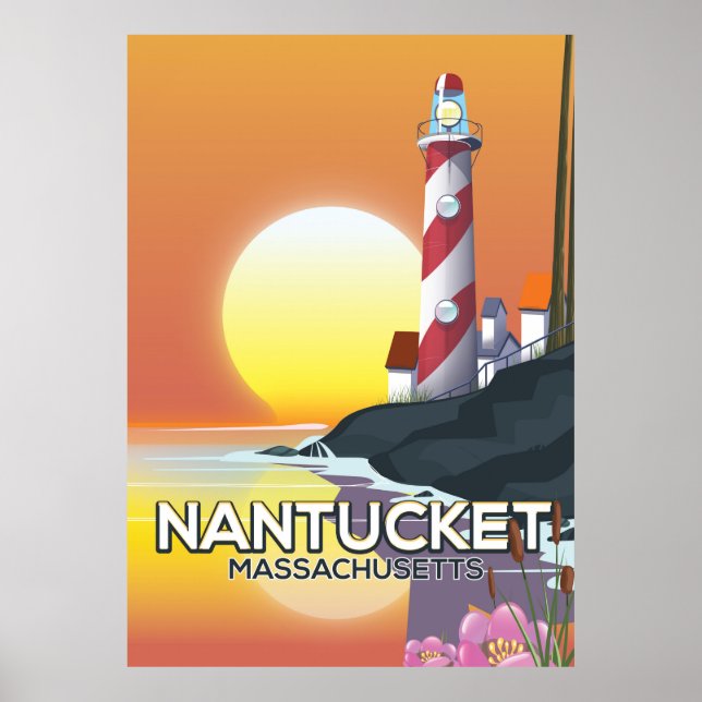 Poster de viagens de farol de Massachusetts Nantuc (Frente)