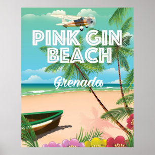 poster de viagens de Granada de praia de gin rosa