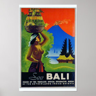 Poster de viagens de Indonésia Bali do vintage