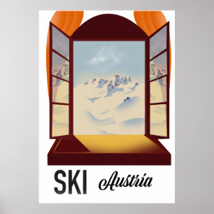poster de viagens de janela da Áustria de esqui.