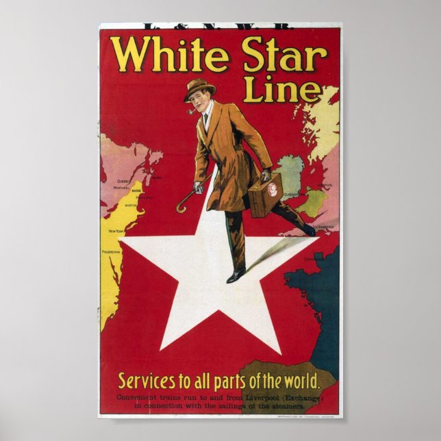 Poster de viagens de Linha White Star Vintage (Frente)