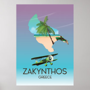 poster de viagens de mapa de Grécia Zakynthos