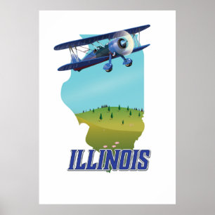 poster de viagens de mapa de Illinois vintage