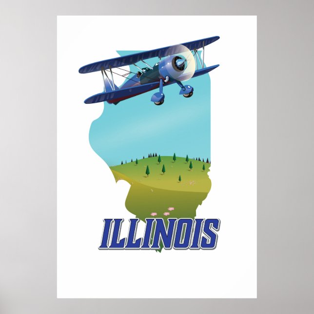 Poster de viagens de mapa de vintage de Illinois (Frente)