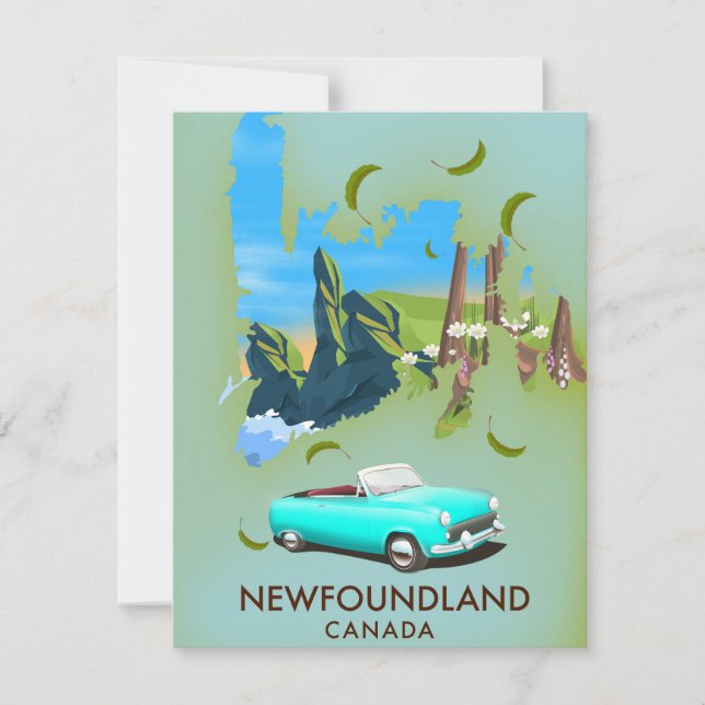Poster de viagens de mapa do Canadá na Terra Nova (Frente)