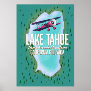 poster de viagens de mapa do Lago Tahoe