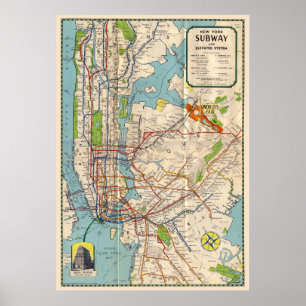 Poster de viagens de Mapa do Metrô de Nova Iorque