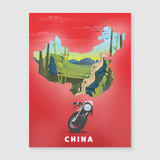 Poster de viagens de mapa ilustrado da China (Frente)