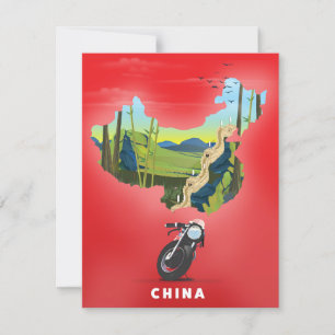 Poster de viagens de mapa ilustrado da China
