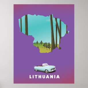 Poster de viagens de mapa ilustrado da Lituânia