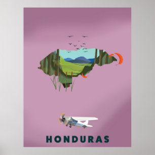 Poster de viagens de mapa ilustrado de Honduras