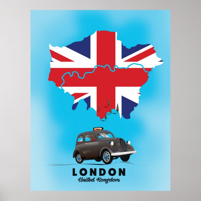 Poster de viagens de mapa ilustrado de Londres (Frente)