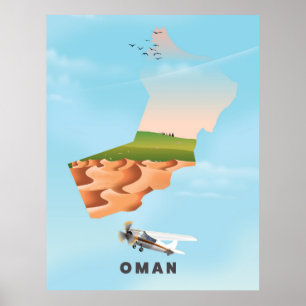 Poster de viagens de mapa ilustrado de Omã