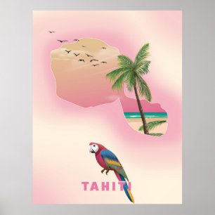 Poster de viagens de mapa ilustrado do Taiti
