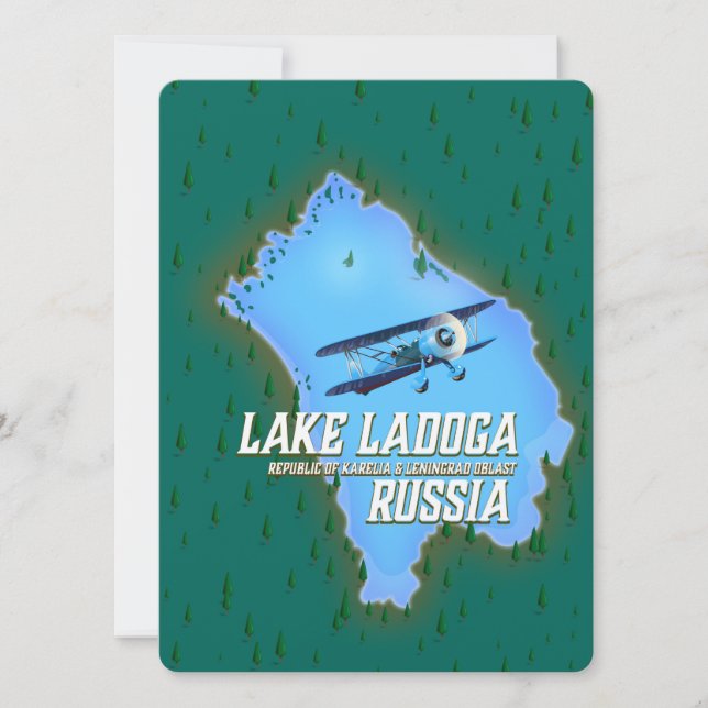 Poster de viagens de mapa russo do Lago Ladoga (Frente)