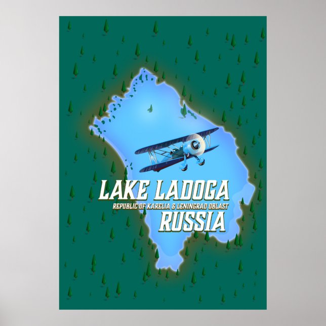 Poster de viagens de mapa russo do Lago Ladoga (Frente)