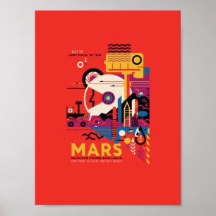 Poster de viagens de Marte, turista, planeta,