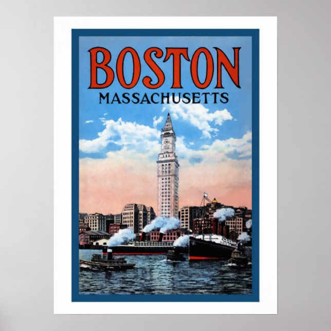 Poster de viagens de Massachusetts Vintage em Bost (Frente)