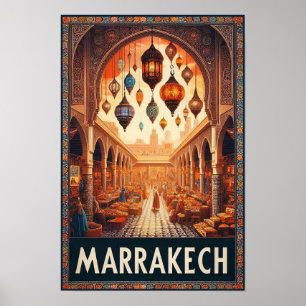 Poster de viagens de Mercado Vintage em Marrocos