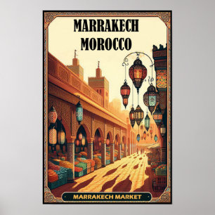 Poster de viagens de Mercado Vintage em Marrocos
