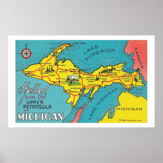 Poster de viagens de Michigan Vintage Upper Penins (Frente)