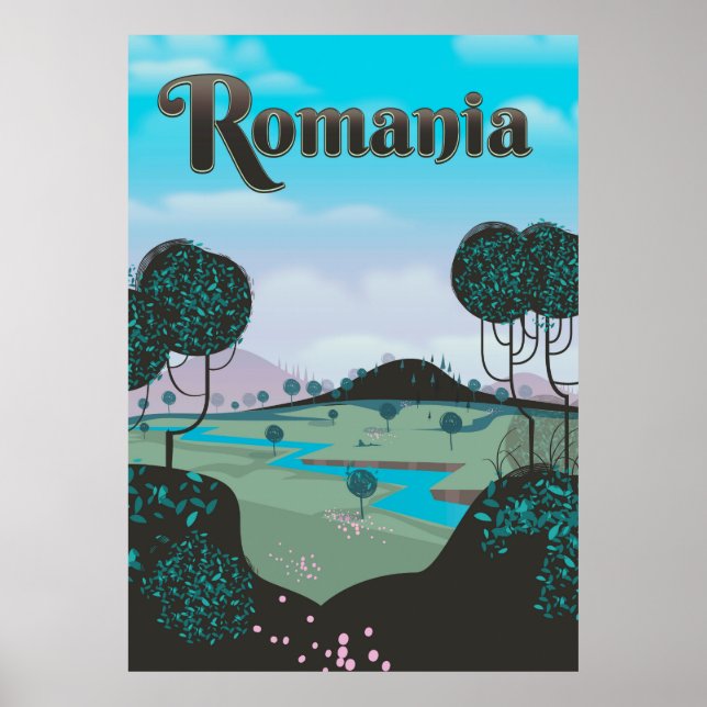 Poster de viagens de paisagem da Romênia Vintage (Frente)