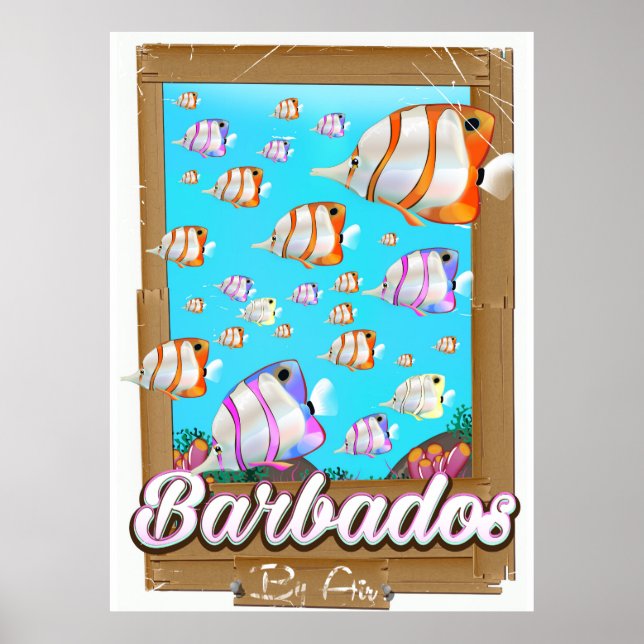 Poster de viagens de peixes tropicais de Barbados (Frente)