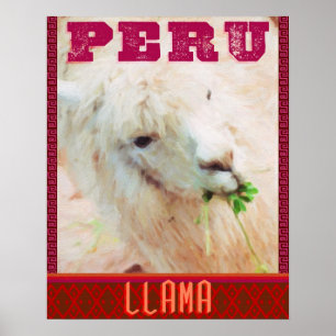 Poster de viagens de Peru - os lamas de Peru