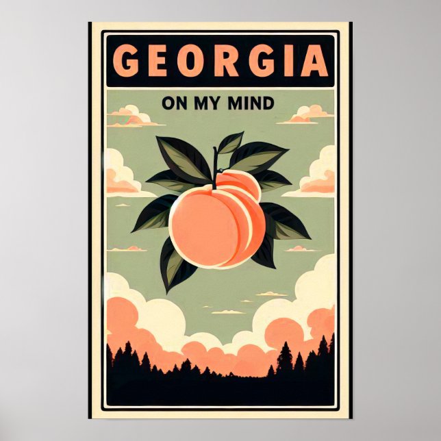 Poster de viagens de Pêssego Vintage Georgia (Frente)