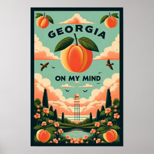 Poster de viagens de Pêssego Vintage Georgia