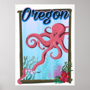 Poster de viagens de polvo de Oregon.