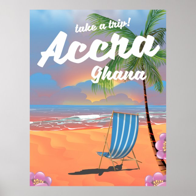 Poster de viagens de praia Accra Gana (Frente)