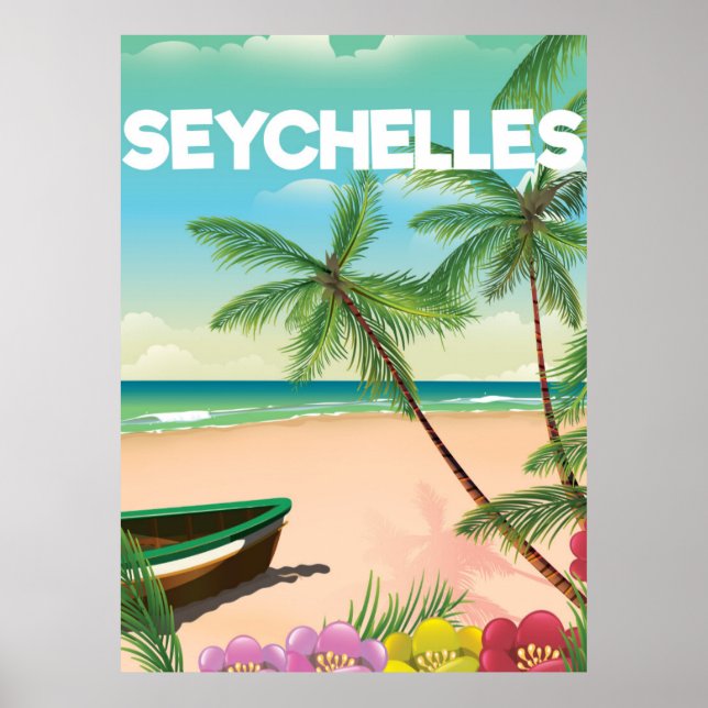 Poster de viagens de praia das Seychelles (Frente)