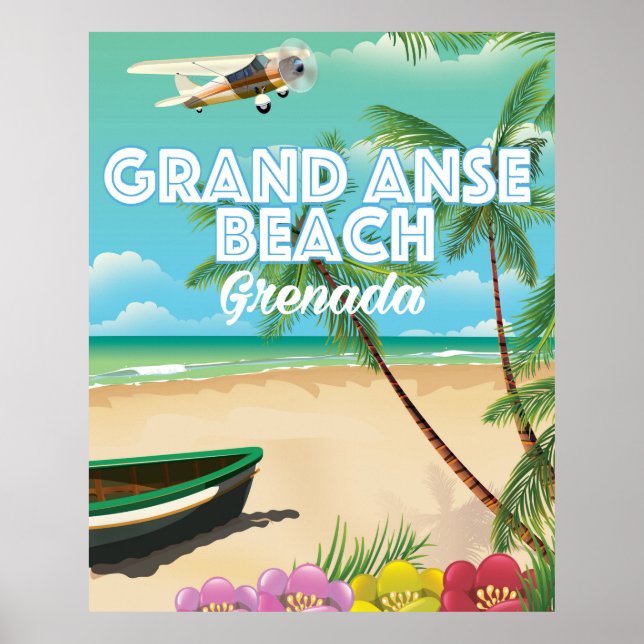 Poster de viagens de praia de Grande Anse, Granada (Frente)