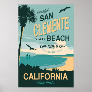 Poster de viagens de praia do estado de San Clemen