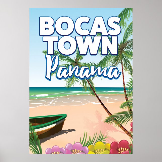 Poster de viagens de praia do Panamá, Cidade do Bo (Frente)