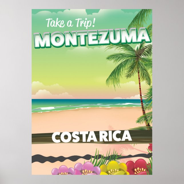 Poster de viagens de praia Montezuma Costa Rica (Frente)