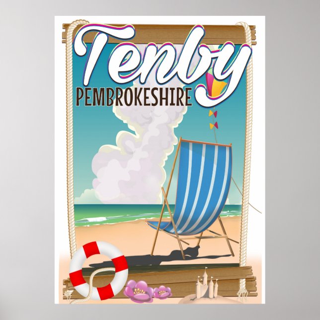 Poster de viagens de praia Tenby Pembrokeshire (Frente)