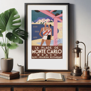 Poster de viagens de praia Vintage Monte Carlo