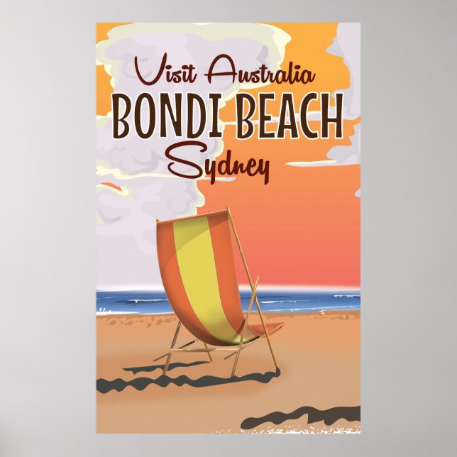 Poster de viagens de retro da praia de Bondi (Frente)
