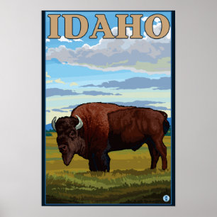 Poster de viagens de SceneIdahoVintage do bisonte