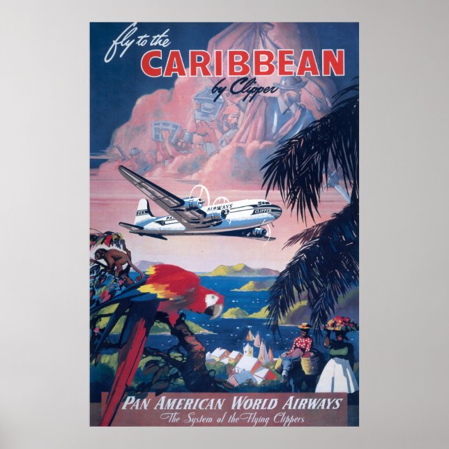 Poster de viagens De Seaplane Voando Sobre O Carib (Frente)