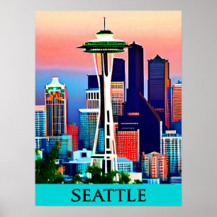 Poster de viagens de Seattle sob um Impressão do c