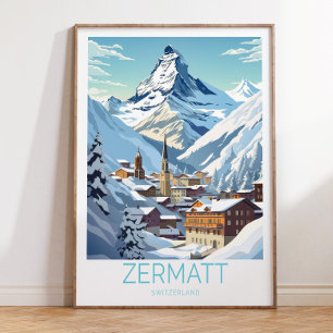 Poster de viagens de Suiça Zermatt, comutador Zerm