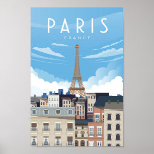 Poster de viagens de torre de eiffel na rua Paris